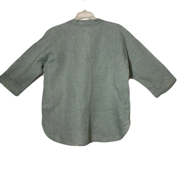NWT J.Jill Pure Jill 100% Linen 3 Button Front Tunic Blouse Sage Green Sz MP - Picture 8 of 14